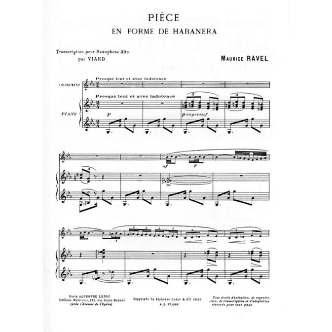 RAVEL, MAURICE.- PIEZA EN FORMA DE HABANERA SAMPLE