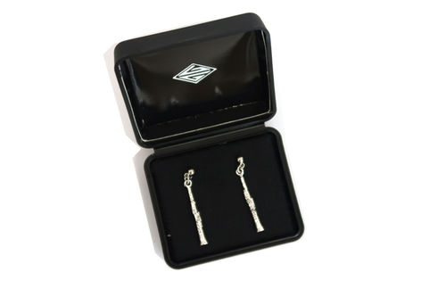 Pendientes Clarinete Plateados 3D con Caja