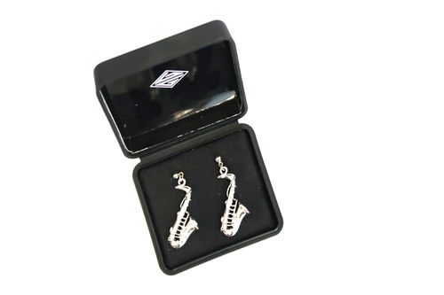 Pendientes Saxo Plateados 3D con Caja