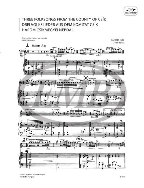 BARTOK, BELA.- 3 CANCIONES DE CSIK ( BALASSA) SAMPLE