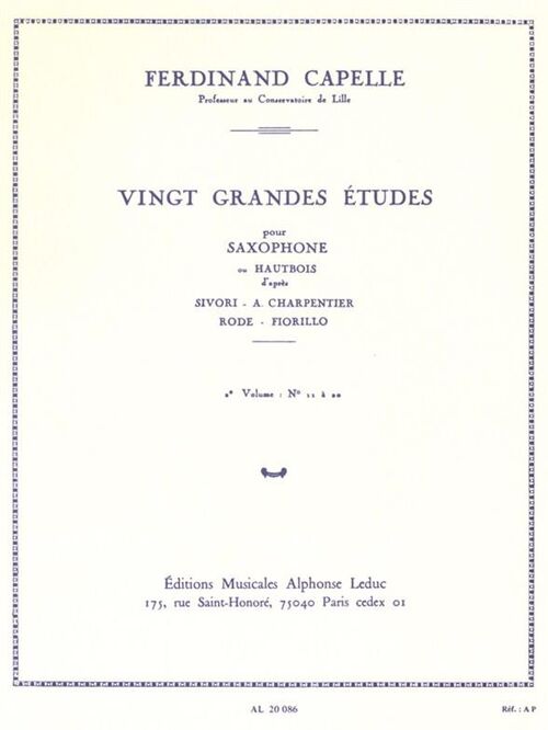 CAPELLE, FERDINAND.- VINGT GRANDES ETUDES (20) VOL.2 SAXOFON